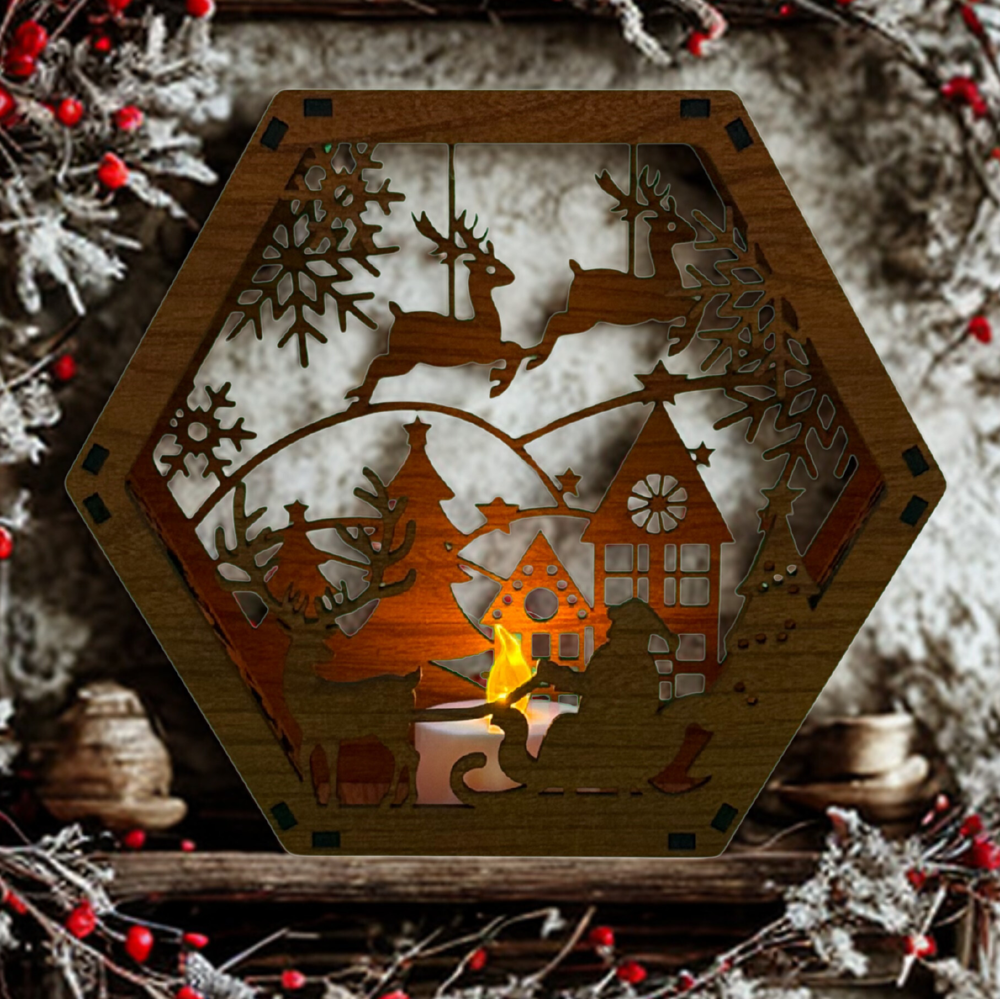 Lighted Santa Christmas Village Lantern - Image 3
