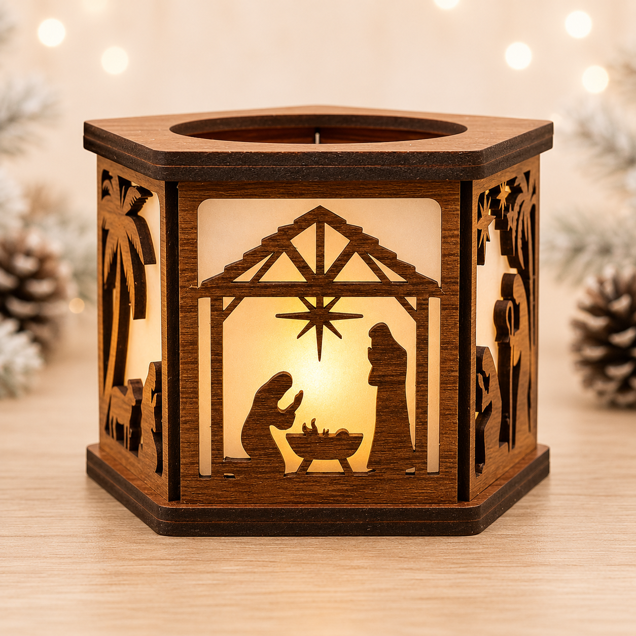 Lighted Nativity Candle Holder